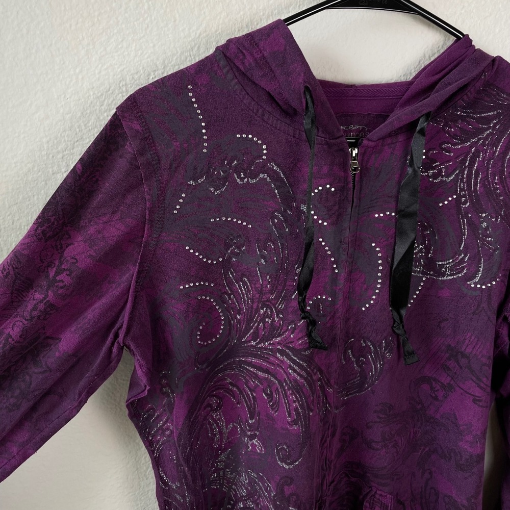 Y2K Purple Burnout Full Zip Hoodie Rhinestone McBling Whismigoth Grunge Large